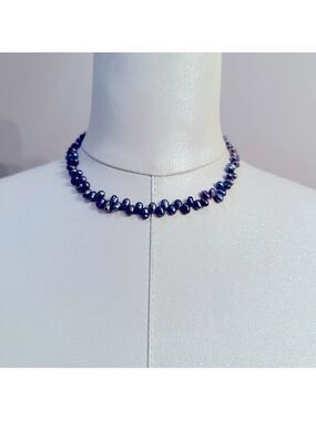 Peacock Black Freshwater Pearl Choker Necklace 16 Inch Baroque Strand